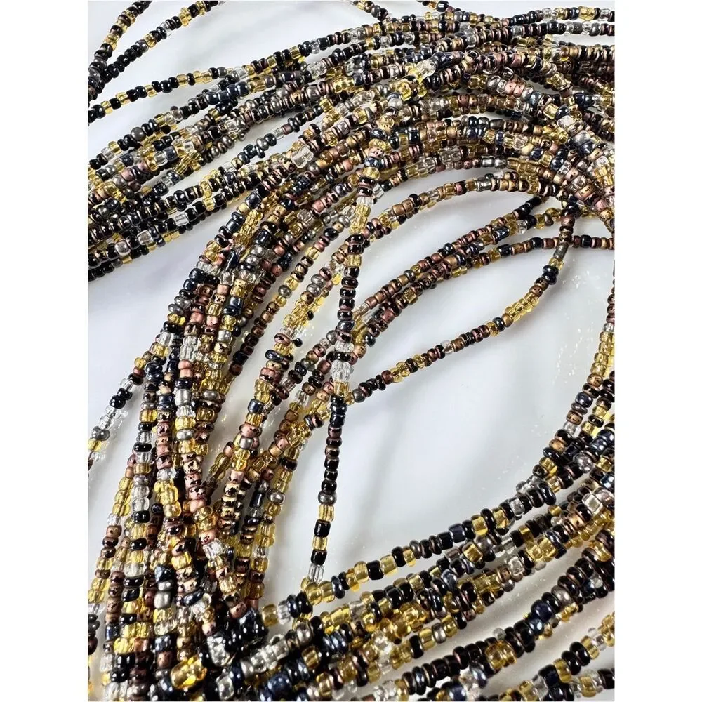 Multi-Strand Seed Bead Necklace in Black and Gold